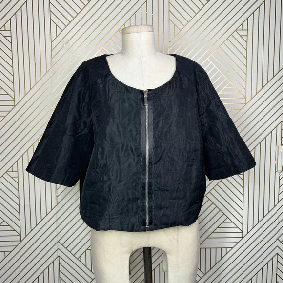 Marina Rinaldi‎ Voyage Black Quilted Cropped Zip Front Jacket Size 23 / US 14 - Picture 1 of 12
